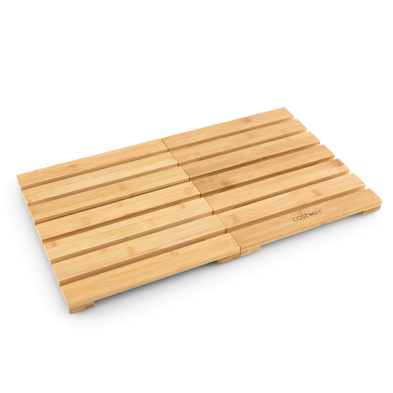 Bamboo Bath Mat with Non-slip Pads and Slatted Design-Natural