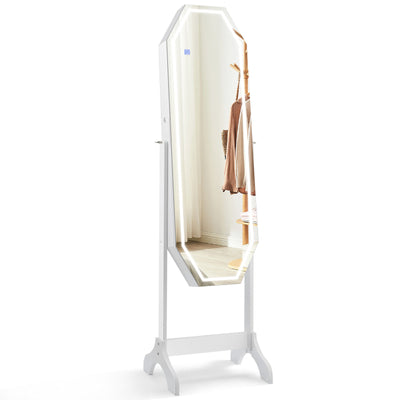 Standing Jewelry Cabinet Armoire Organizer LED Light Mirror Lockable-White