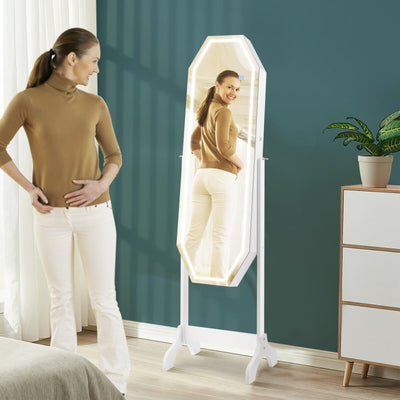 Standing Jewelry Cabinet Armoire Organizer LED Light Mirror Lockable-White
