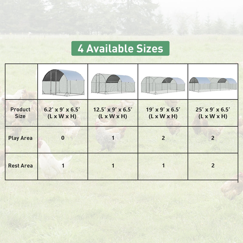 6.2 Feet/12.5 Feet/19 FeetLarge Metal Chicken Coop Outdoor Galvanized Dome Cage with Cover-M