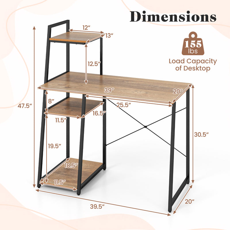 Compact Computer Desk Workstation with 4 Tier Shelves for Home and Off