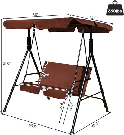 Loveseat Cushioned Patio Steel Frame Swing Glider-Coffee