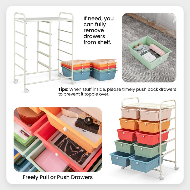 10-Drawer Rolling Storage Cart-Multicolor