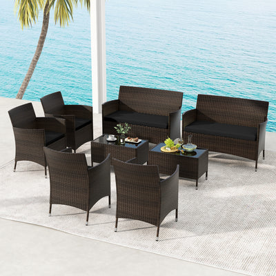 4 Pieces Rattan Sofa Set with Glass Table and Comfortable Wicker for Outdoor Patio-Black