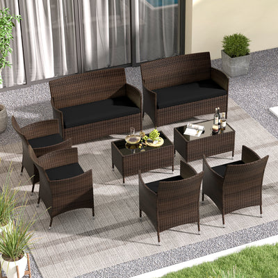 4 Pieces Rattan Sofa Set with Glass Table and Comfortable Wicker for Outdoor Patio-Black