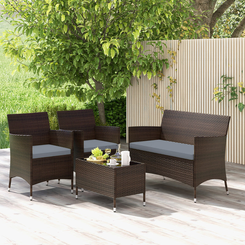 4 Pieces Comfortable Outdoor Rattan Sofa Set with Glass Coffee Table-Gray