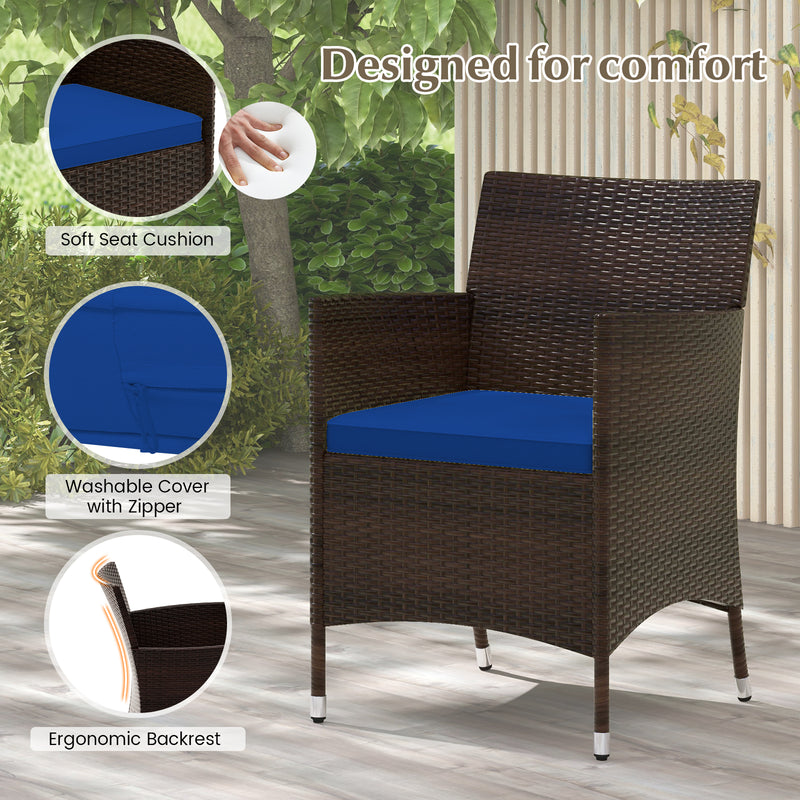 4 Pieces Rattan Sofa Set with Glass Table and Comfortable Wicker for Outdoor Patio-Navy