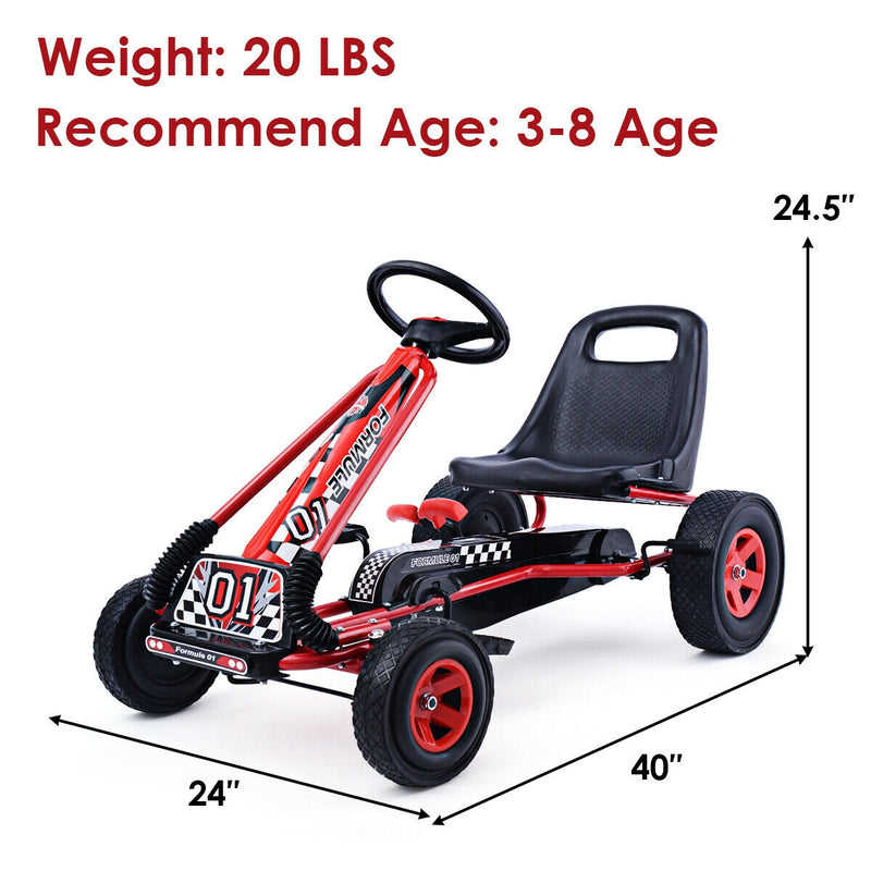 *4 Wheel Pedal Powered Ride On Car with Adjustable Seat - Red