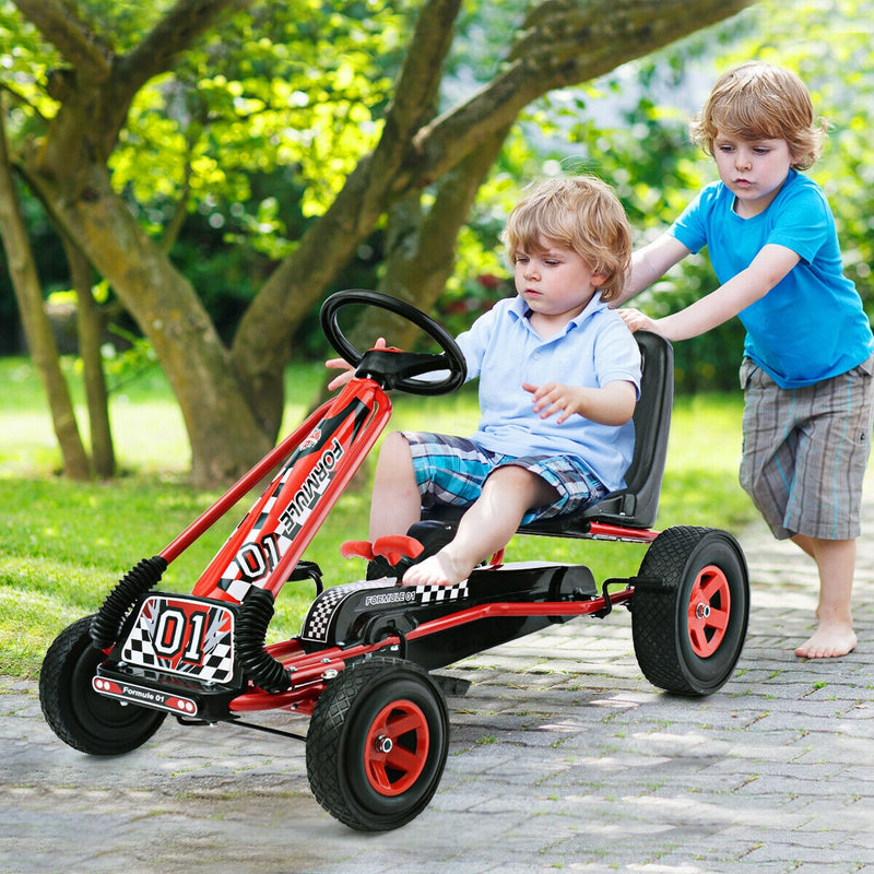 *4 Wheel Pedal Powered Ride On Car with Adjustable Seat - Red