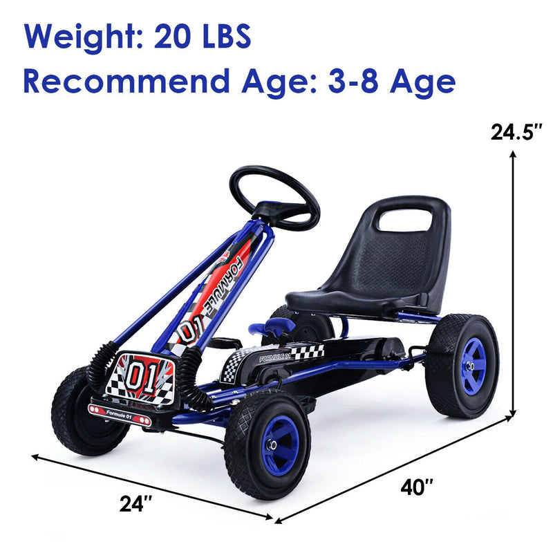 *4 Wheel Pedal Powered Ride On Car with Adjustable Seat - Blue