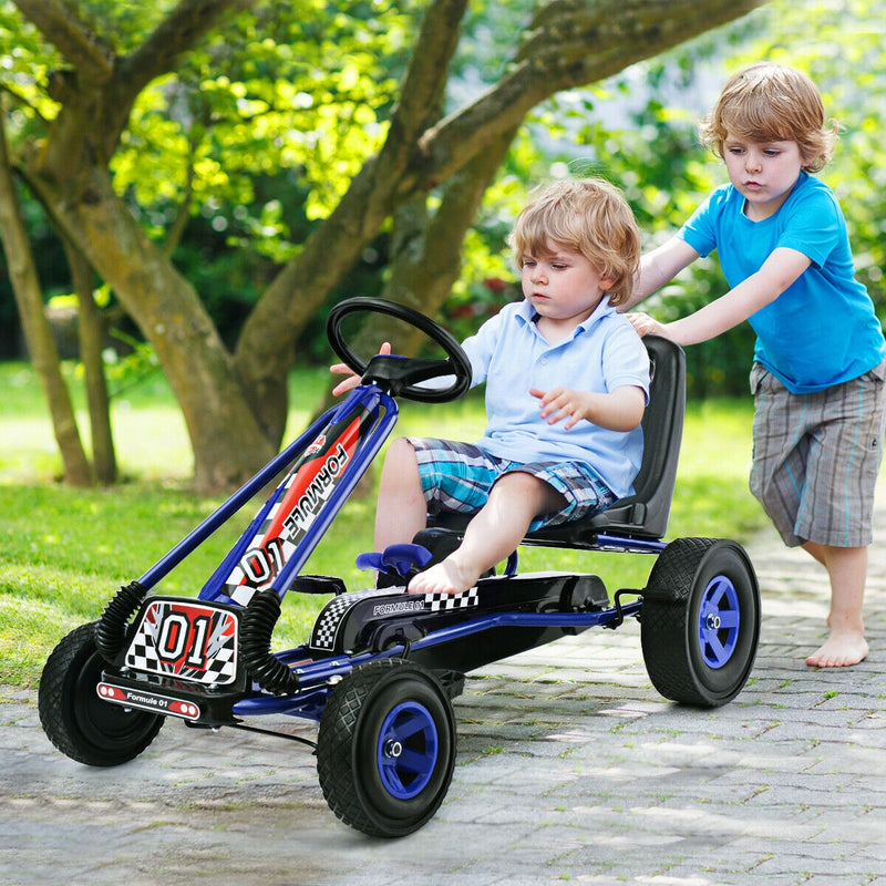 *4 Wheel Pedal Powered Ride On Car with Adjustable Seat - Blue