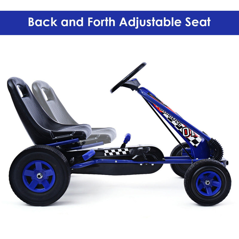 *4 Wheel Pedal Powered Ride On Car with Adjustable Seat - Blue