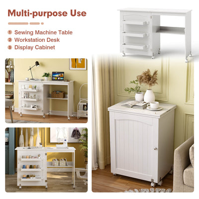 backorderd - *Folding Sewing Craft Table Shelf Storage Cabinet Home Furniture - White