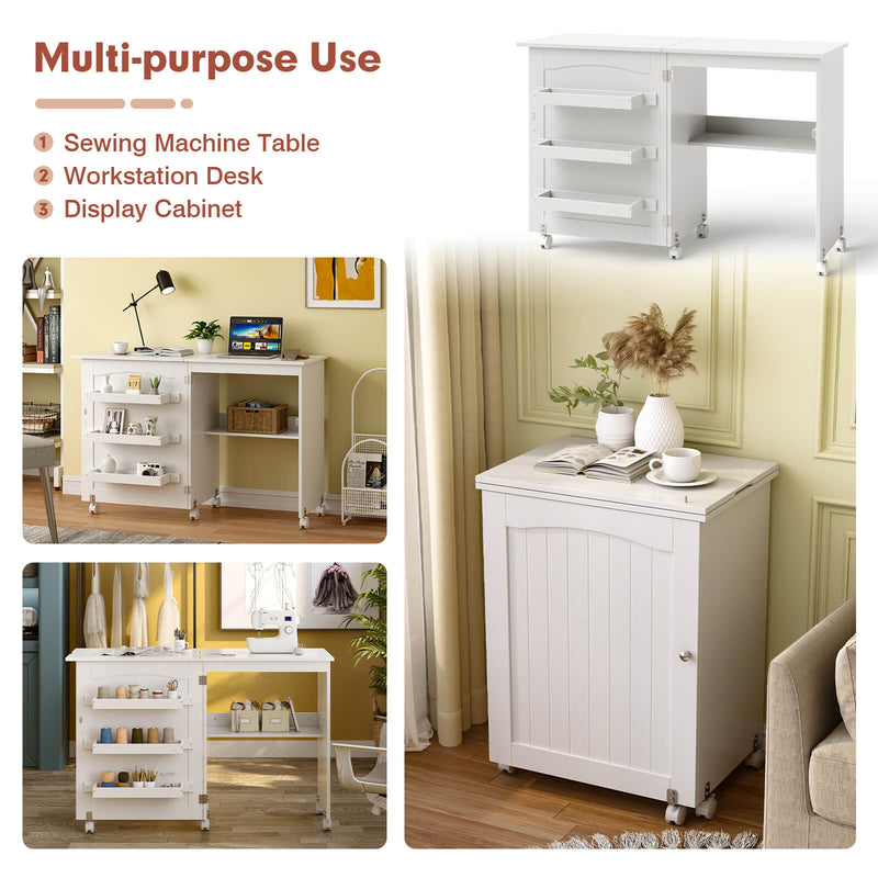 backorderd - *Folding Sewing Craft Table Shelf Storage Cabinet Home Furniture - White