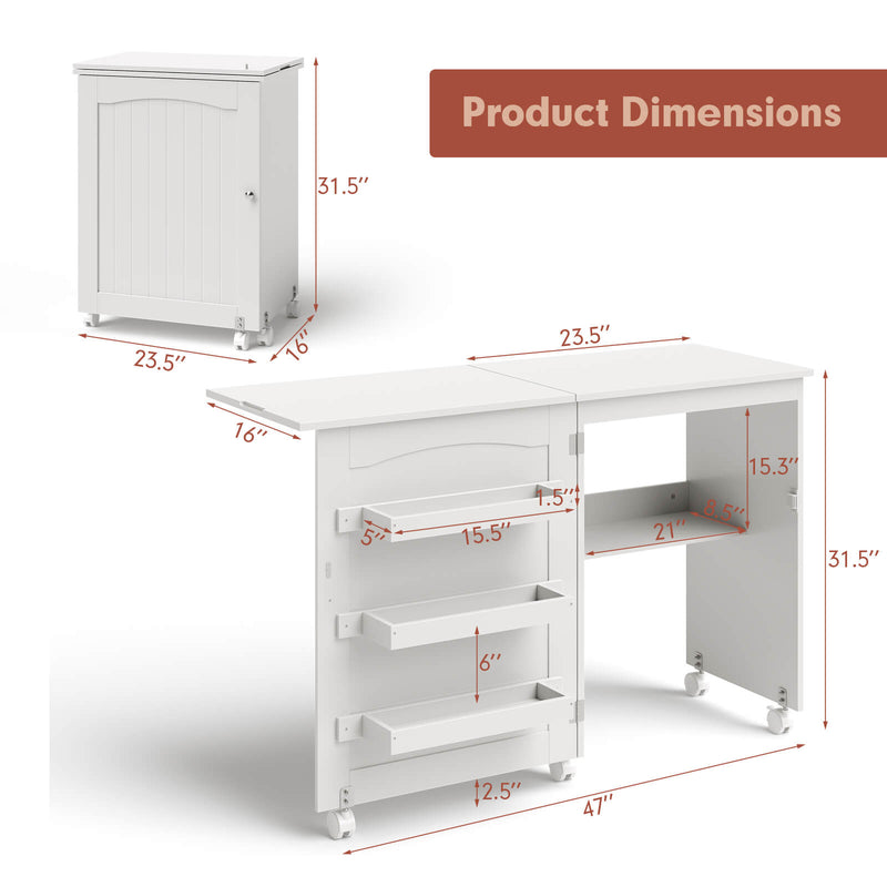 backorderd - *Folding Sewing Craft Table Shelf Storage Cabinet Home Furniture - White