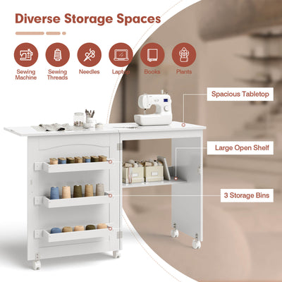 backorderd - *Folding Sewing Craft Table Shelf Storage Cabinet Home Furniture - White