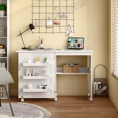 backorderd - *Folding Sewing Craft Table Shelf Storage Cabinet Home Furniture - White