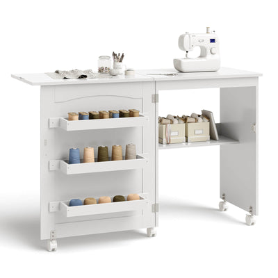 backorderd - *Folding Sewing Craft Table Shelf Storage Cabinet Home Furniture - White