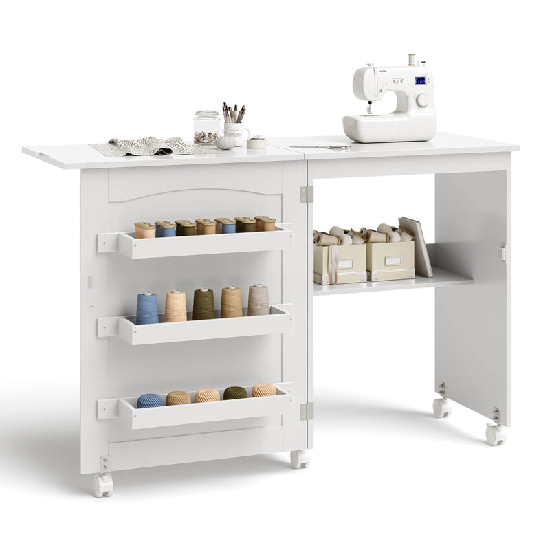 backorderd - *Folding Sewing Craft Table Shelf Storage Cabinet Home Furniture - White