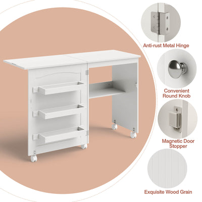 backorderd - *Folding Sewing Craft Table Shelf Storage Cabinet Home Furniture - White