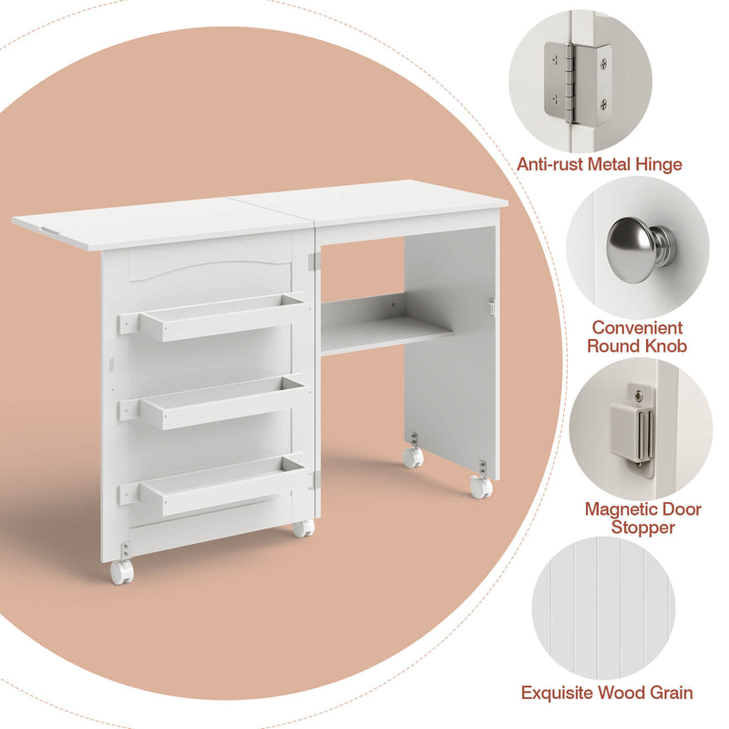 backorderd - *Folding Sewing Craft Table Shelf Storage Cabinet Home Furniture - White