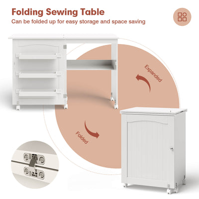 backorderd - *Folding Sewing Craft Table Shelf Storage Cabinet Home Furniture - White
