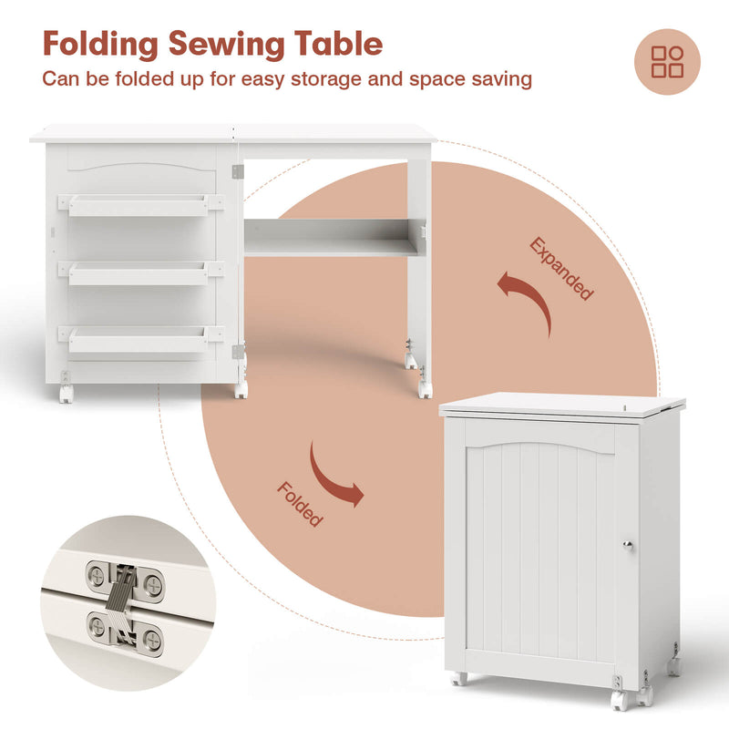 backorderd - *Folding Sewing Craft Table Shelf Storage Cabinet Home Furniture - White