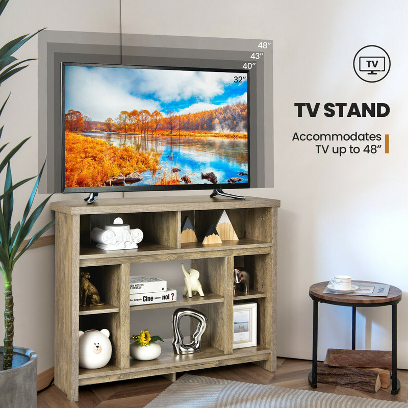 Modern Corner TV Stand with Adjustable Shelves for TVs up to 48 Inch-Natural