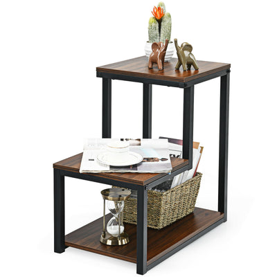3-Tier Sofa Side Table Night Stand-Brown