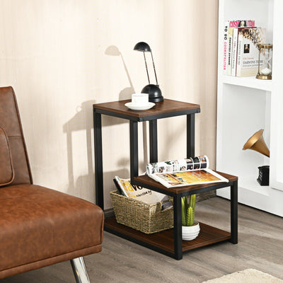 3-Tier Sofa Side Table Night Stand-Brown