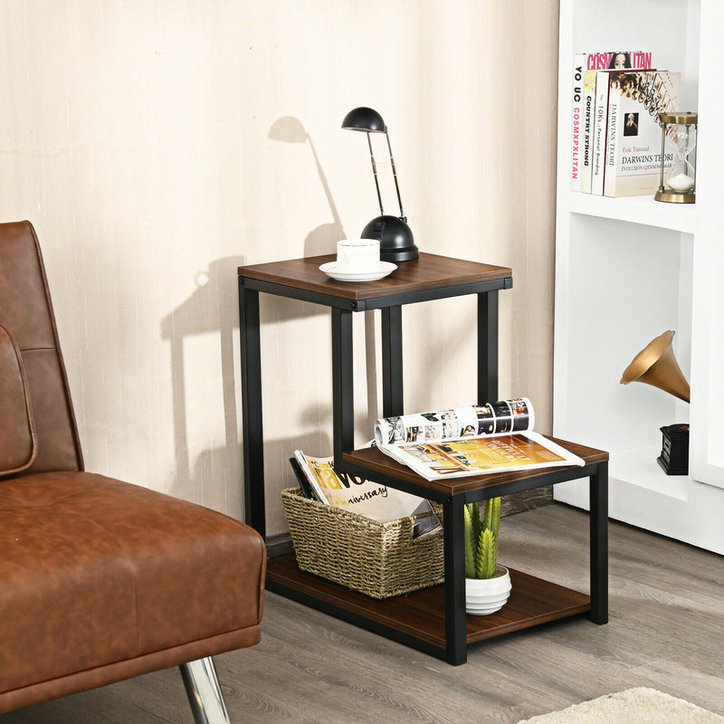 3-Tier Sofa Side Table Night Stand-Brown