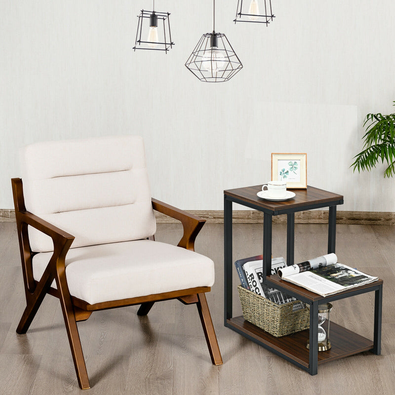3-Tier Sofa Side Table Night Stand-Brown