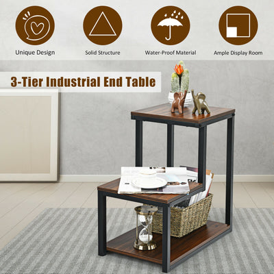 3-Tier Sofa Side Table Night Stand-Brown