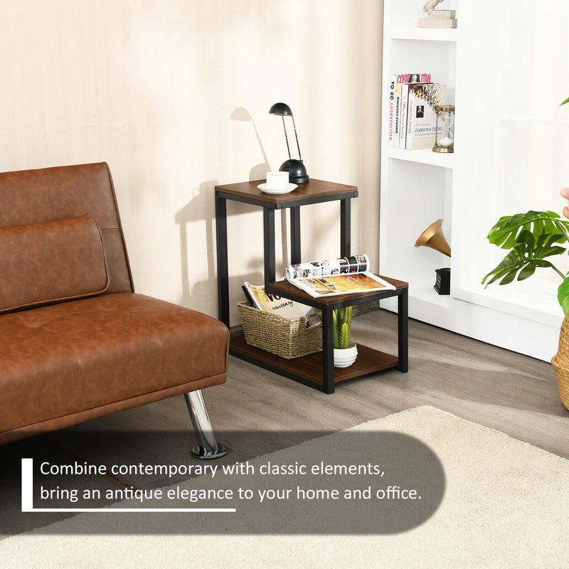 3-Tier Sofa Side Table Night Stand-Brown
