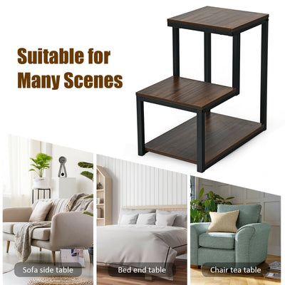 3-Tier Sofa Side Table Night Stand-Brown