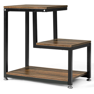 3-Tier Sofa Side Table Night Stand-Brown