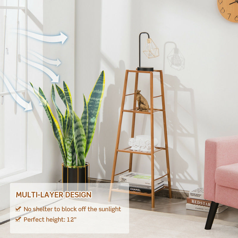 4-Potted Bamboo Tall Plant Holder Stand-Brown