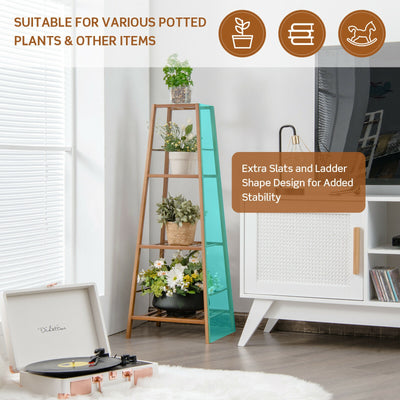 4-Potted Bamboo Tall Plant Holder Stand-Brown