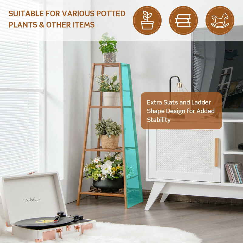 4-Potted Bamboo Tall Plant Holder Stand-Brown