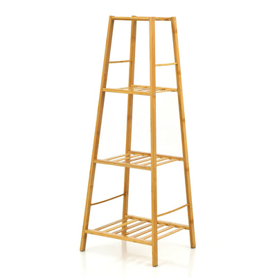 4-Potted Bamboo Tall Plant Holder Stand-Natural