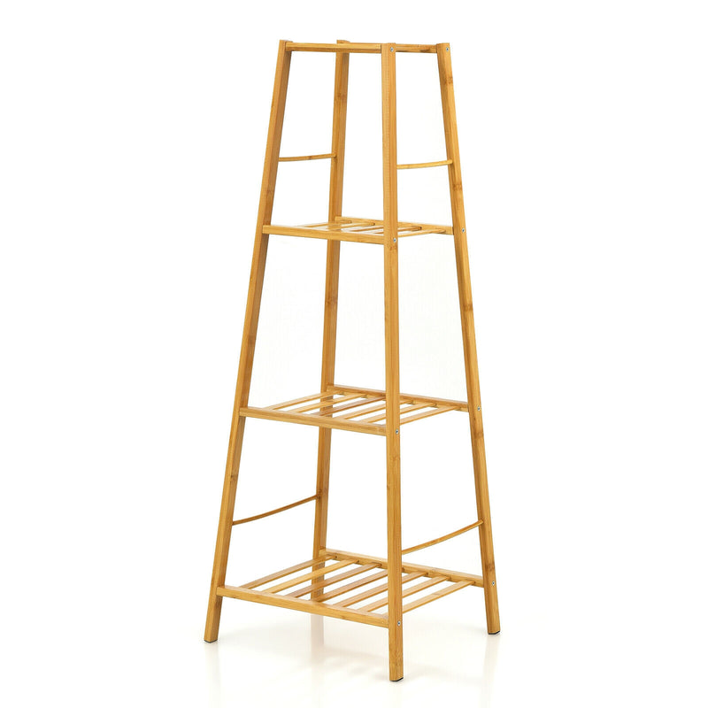 4-Potted Bamboo Tall Plant Holder Stand-Natural