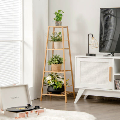4-Potted Bamboo Tall Plant Holder Stand-Natural