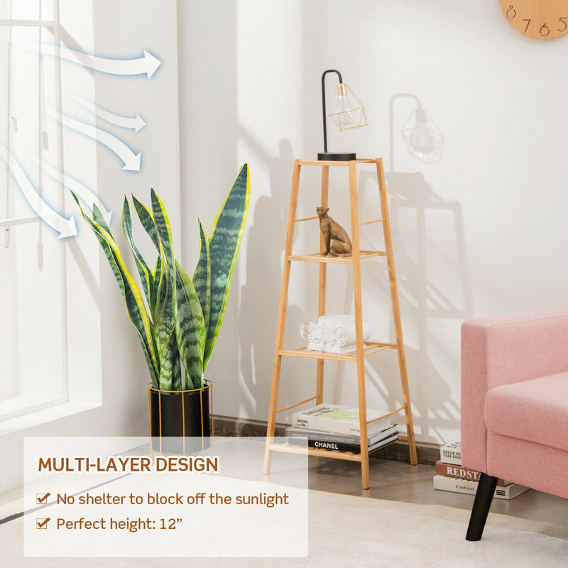 4-Potted Bamboo Tall Plant Holder Stand-Natural