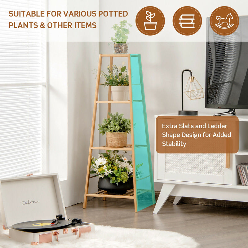 4-Potted Bamboo Tall Plant Holder Stand-Natural
