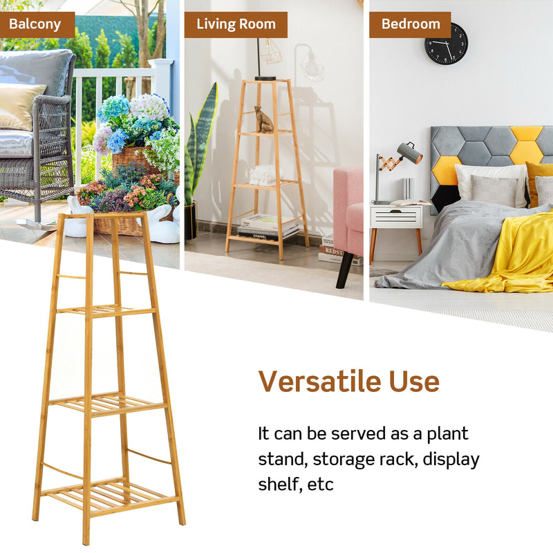4-Potted Bamboo Tall Plant Holder Stand-Natural