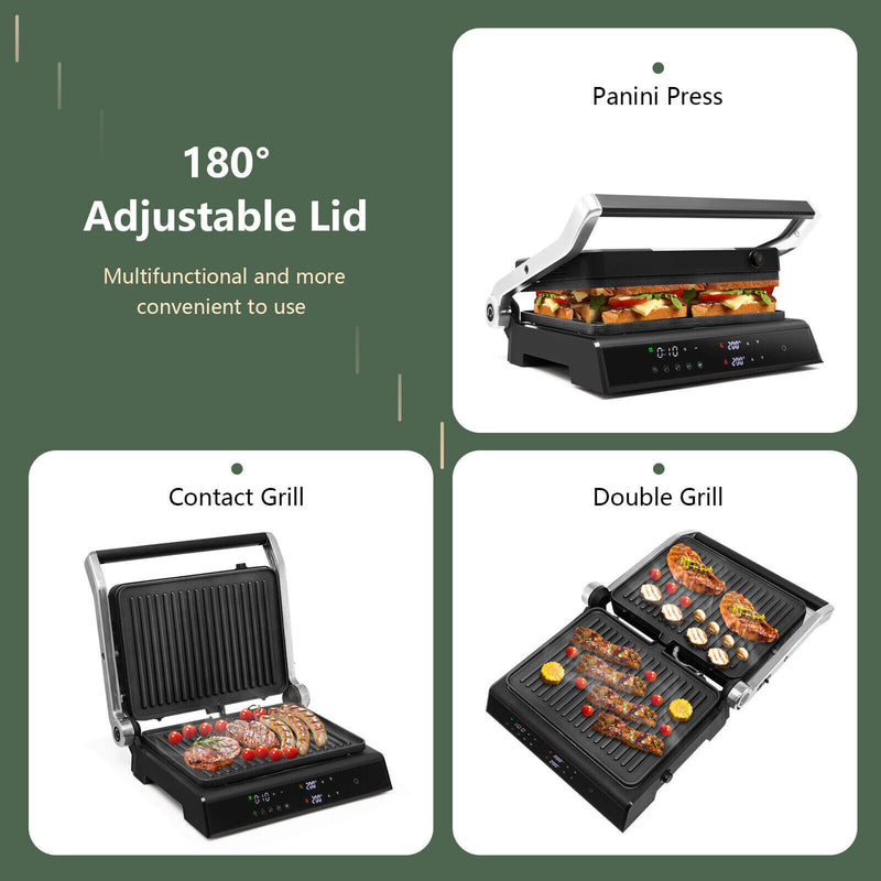 3-in-1 Electric Panini Press Grill with Non-Stick Coated Plates-Black