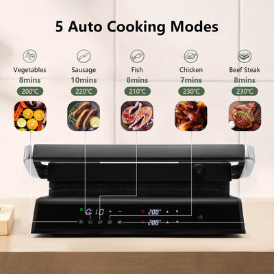 3-in-1 Electric Panini Press Grill with Non-Stick Coated Plates-Black