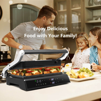 3-in-1 Electric Panini Press Grill with Non-Stick Coated Plates-Black