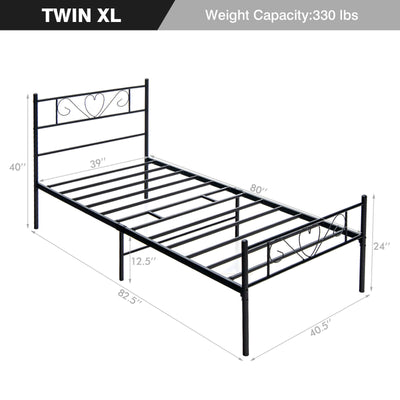 Twin XL Metal Bed Frame with Heart-shaped Headboard-Black