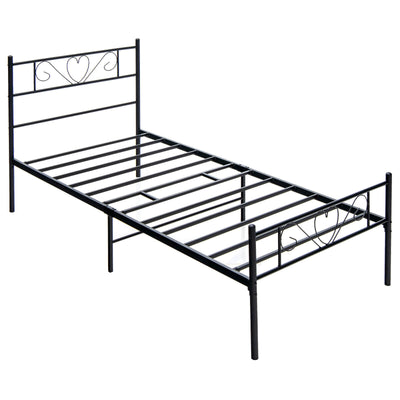 Twin XL Metal Bed Frame with Heart-shaped Headboard-Black
